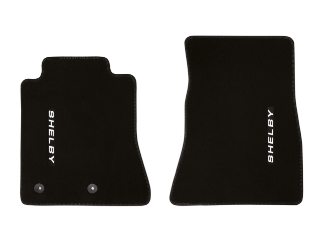 DRAKE Front Floor Mats w/ Blue Stitching & SHELBY Logo (2015-2022 Mustang Shelby GT350 & GT500)
