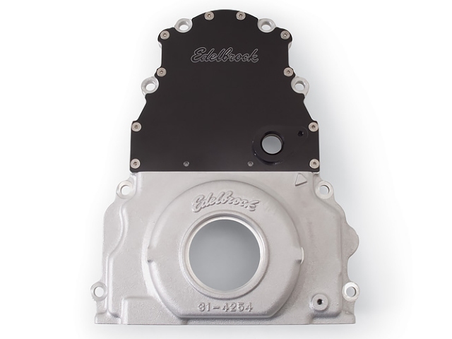 Edelbrock Two-Piece Aluminum Timing Cover w/ Front Mounted Cam Sensor (GM LS2, LS7 & Later Model Trucks) - Click Image to Close