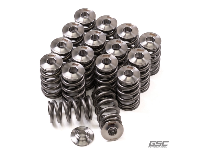 GSC POWER-DIVISION Beehive Spring Set w/ Titanium Retainers [Coil Bind (in) 0.800 | Install Height (in) 1.350/1.361 | Seat Pressure (lbs) 75/72 | Open Pressure, 11.00mm lift 217lbs@0.917"/214lbs@0.928" | Maximum Valve Lift (in) 0.480] (MITSUBISHI Lancer EVO X)