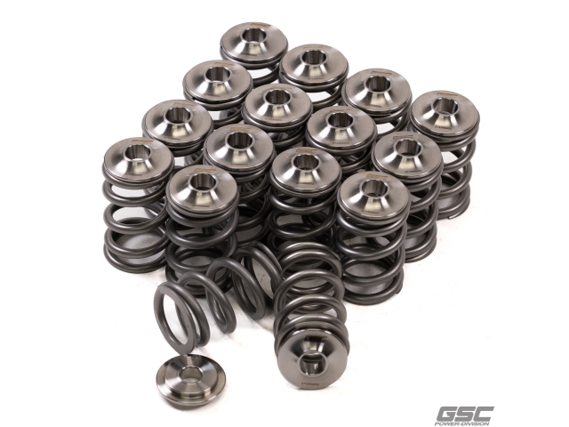 GSC POWER-DIVISION Cylindrical Valve Spring Set w/ Titanium Retainers [Coil Bind (in) 0.845 | Install Height (in) 1.326 | Open Pressure, 10.50mm lift 197lbs@0.913" | Maximum Valve Lift (in) 0.420] (SUBARU EJ)