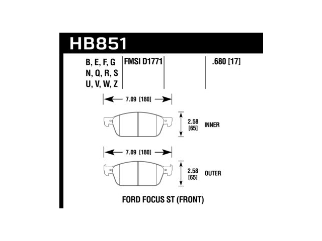 HAWK HT-10 (HIGH TORQUE) Brake Pads, Front (2015-2018 Focus ST)
