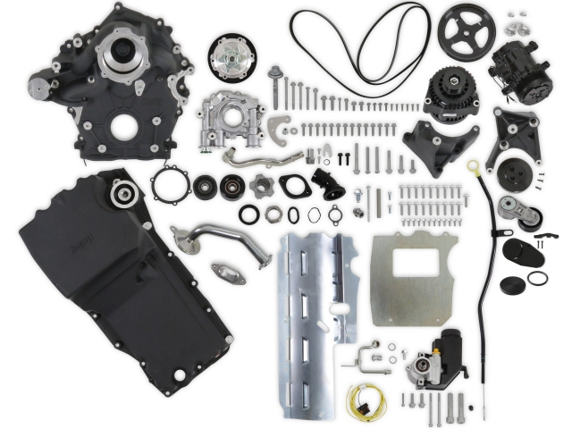 Holley High-Mount Complete Accessory Drive Kit w/ Oil Pan & Oil Pump, Black (FORD 7.3L GODZILLA)