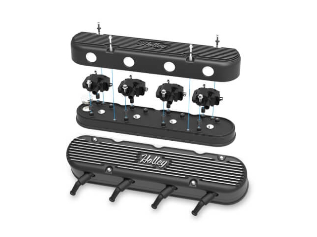 Holley Vintage Series 2-Piece Valve Covers, Black Machined Finish (GM LS) - Click Image to Close