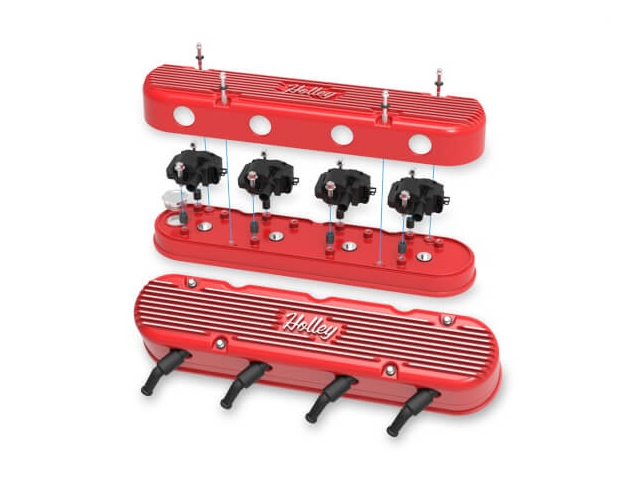 Holley Vintage Series 2-Piece Valve Covers, Gloss Red Machined Finish (GM LS)