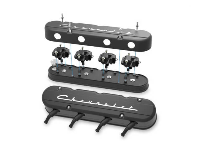 Holley 2-Piece "Chevrolet" Valve Covers, Black Machined (GM LS) - Click Image to Close