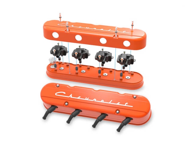 Holley 2-Piece "Chevrolet" Valve Covers, Factory Orange Machined (GM LS)