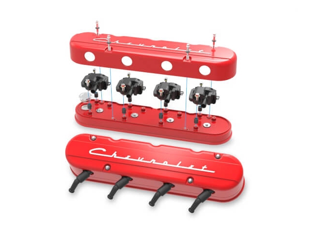 Holley 2-Piece "Chevrolet" Valve Covers, Gloss Red (GM LS) - Click Image to Close