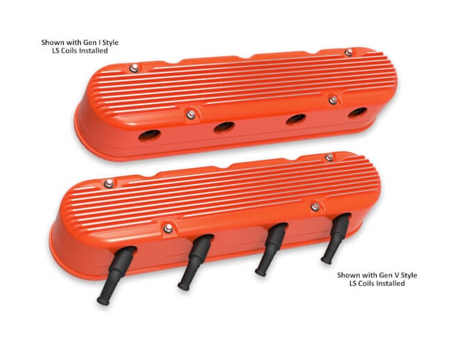 Holley 2-Piece Finned Valve Covers, Factory Orange (GM LS) - Click Image to Close