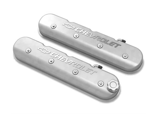 Holley Tall LS Valve Covers w/ "BOWTIE" & CHEVROLET Logo, Natural Machined Finish - Click Image to Close