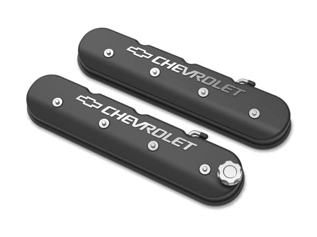 Holley Tall LS Valve Covers w/ "BOWTIE" & CHEVROLET Logo, Black Machined Finish - Click Image to Close