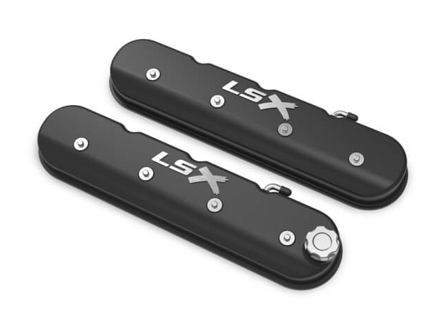 Holley Tall LS Valve Covers w/ "LSX" Logo, Black Machined Finish