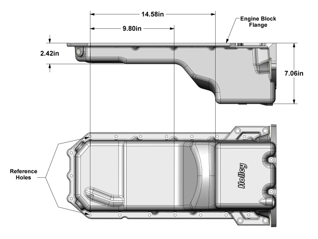 Holley Non-VVT Rear Sump Oil Pan, Natural Cast (1972-1993 Dodge D-SERIES & 1987-2004 Dodge Dakota 6.2L Hellcat)