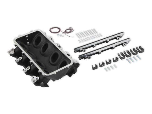 Holley EFI Duel Fuel Injector Lo-Ram Manifold Base & Fuel Rail Kit, Satin (GM LS1) - Click Image to Close