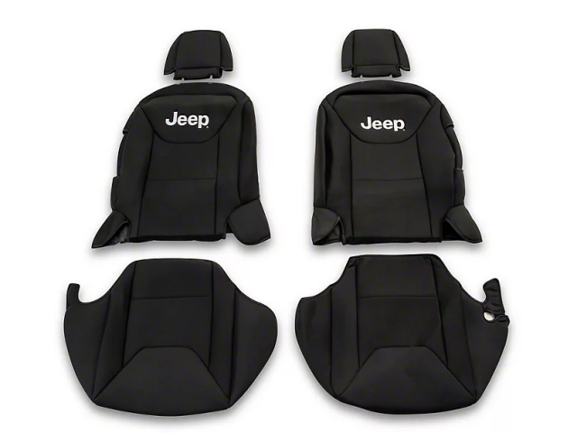 Jeep Custom Fit Front & Rear Seat Covers w/ Jeep Logo, Black (2013-2018 Jeep Wrangler JKU)