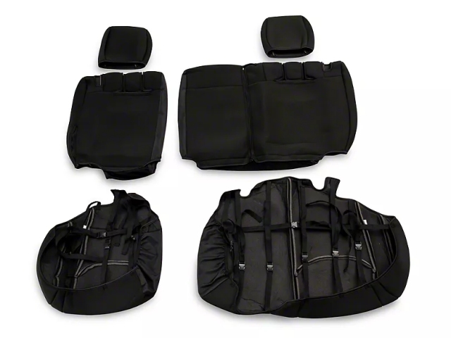 Jeep Custom Fit Front & Rear Seat Covers w/ Jeep Logo, Black (2013-2018 Jeep Wrangler JKU)