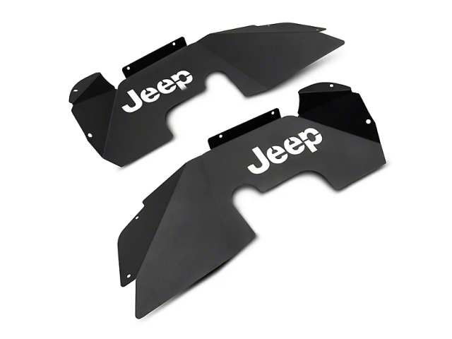 Jeep Aluminum Inner Fender Liners w/ Jeep Logo, Front, Textured Black (2007-2018 Jeep Wrangler JK & JKU)