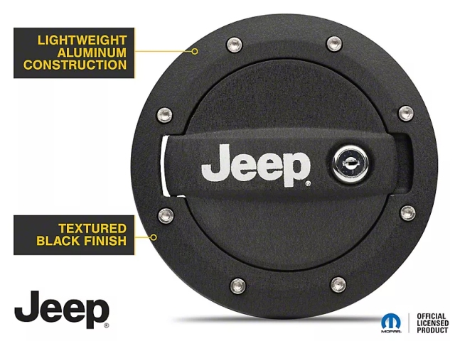 Jeep Locking Fuel Door w/ Printed Jeep Logo (2007-2018 Jeep Wrangler JK & JKU)