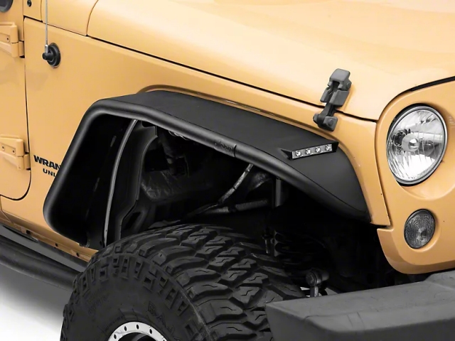 Jeep Tubular Fender Flares w/ LED DRL & Jeep Logo, Front (2007-2018 Jeep Wrangler JK & JKU)