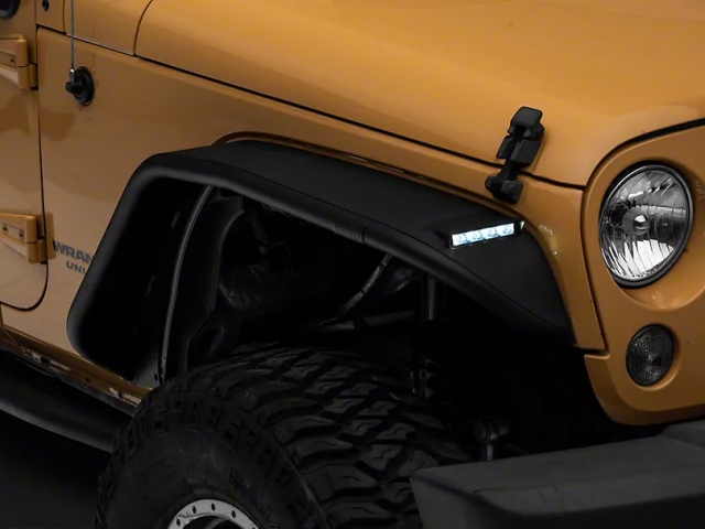 Jeep Tubular Fender Flares w/ LED DRL & Jeep Logo, Front (2007-2018 Jeep Wrangler JK & JKU)