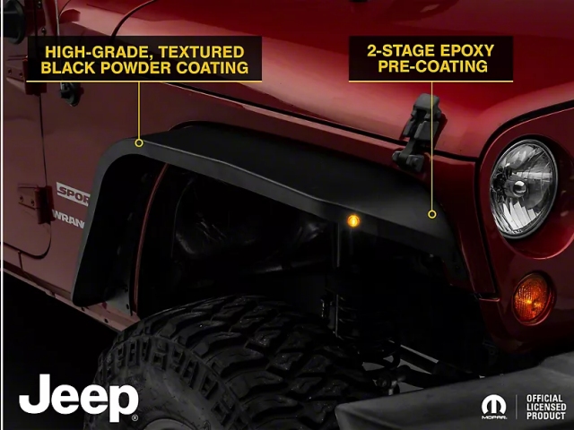 Jeep Tubular Slim Fender Flares w/ Jeep Logo, Front (2007-2018 Jeep Wrangler JK & JKU)