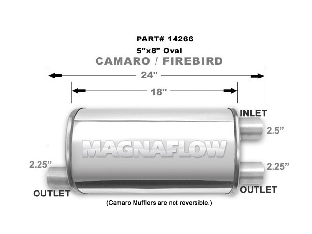 MagnaFlow 5” x 8” Oval Body Muffler, Polished (Camaro & Firebird V8)