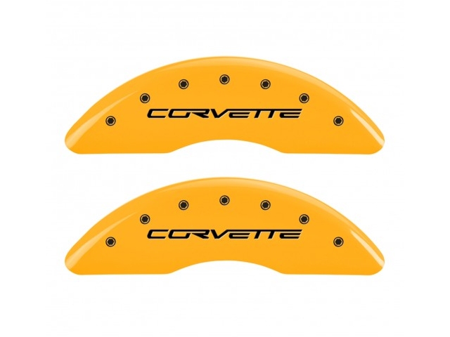 MGP Caliper Covers, Front & Rear, Yellow, Black Engraving (2005-2013 Corvette)