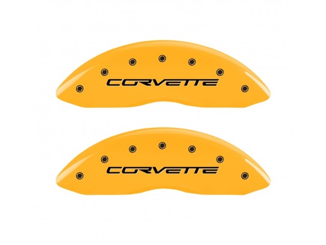 MGP Caliper Covers, Front & Rear, Yellow, Black Engraving (2005-2013 Corvette)