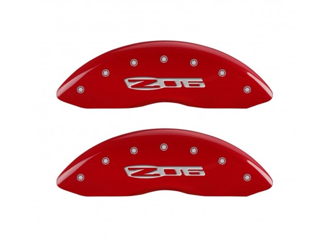 MGP Caliper Covers, Front & Rear, Red, Silver Engraving (2006-2013 Corvette Z06)