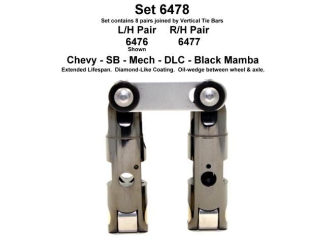 Morel BLACK MAMBA Mechanical Roller Lifters (BLACK MAMBA SBC .842D T/B U/P P/O +.300 (.150 L&R INT O/S) DLC)