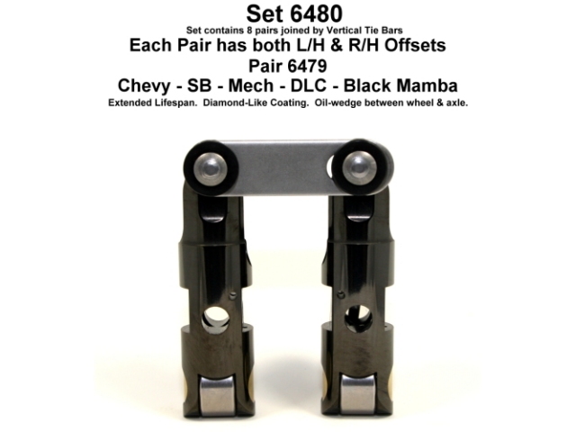 Morel BLACK MAMBA Mechanical Roller Lifters (SBC .842D T/B U/P P/O +.300 (.180 INT & EX EA PAIR O/S) DLC) - Click Image to Close