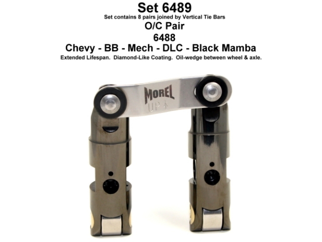 Morel BLACK MAMBA Mechanical Roller Lifters (BBC .842D T/B U/P P/O +.300 O/C DLC) - Click Image to Close
