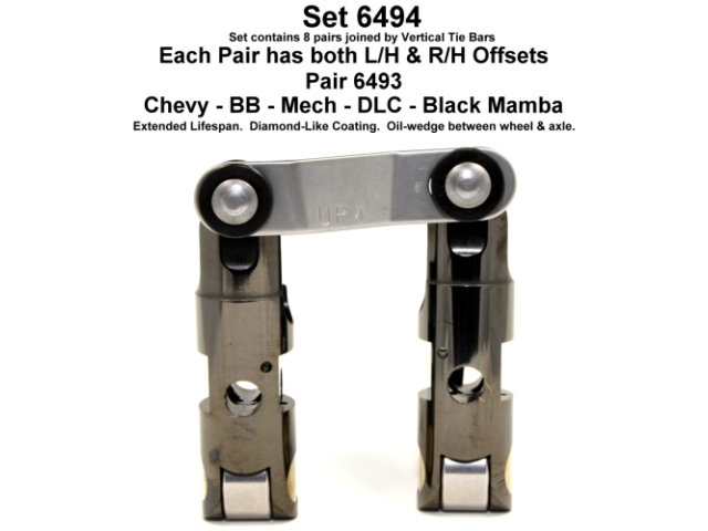 Morel BLACK MAMBA Mechanical Roller Lifters (BBC .842D T/B U/P P/O +.300 (.180 INT & EX EA PAIR O/S) DLC)