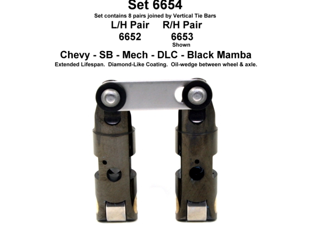 Morel BLACK MAMBA Mechanical Roller Lifters (BLACK MAMBA SBC .903D T/B U/P P/O +.300 (.180 L&R INT O/S) DLC)
