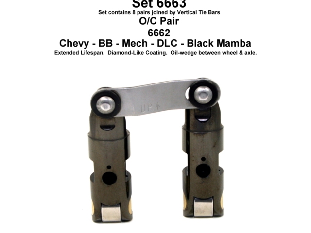 Morel BLACK MAMBA Mechanical Roller Lifters (BLACK MAMBA BBC .903D T/B U/P P/O .903 +.300 O/C DLC) - Click Image to Close