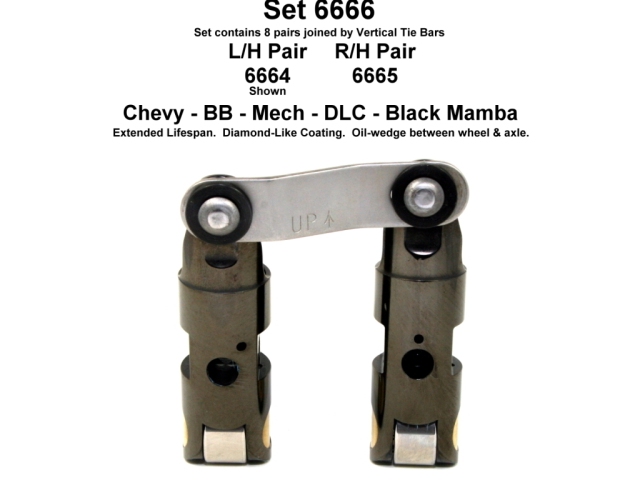 Morel BLACK MAMBA Mechanical Roller Lifters (BLACK MAMBA BBC .903D T/B U/P P/O +.300 (.180 L&R INT O/S) DLC)