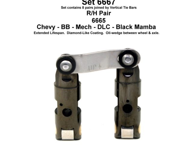 Morel BLACK MAMBA Mechanical Roller Lifters (BLACK MAMBA BBC .903D T/B U/P P/O +.300 (.180 RIGHT INT O/S) DLC)