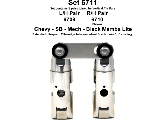 Morel BLACK MAMBA LITE Mechanical Roller Lifters (BLACK MAMBA LITE SBC .903D T/B U/P P/O +.300 (.180 L&R INT O/S) W/O DLC) - Click Image to Close