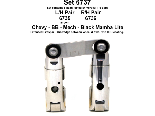 Morel BLACK MAMBA LITE Mechanical Roller Lifters (BLACK MAMBA LITE BBC .903D T/B U/P P/O +.300 (.180 L&R INT O/S) W/O DLC)