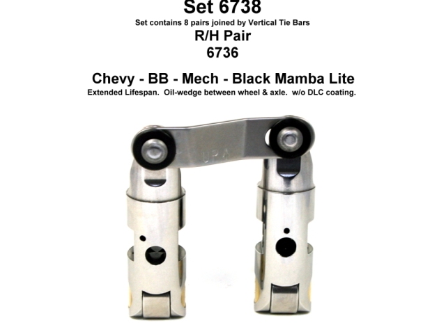 Morel BLACK MAMBA LITE Mechanical Roller Lifters (BLACK MAMBA LITE BBC .903D T/B U/P P/O +.300 (.180 RIGHT INT O/S) W/O DLC)