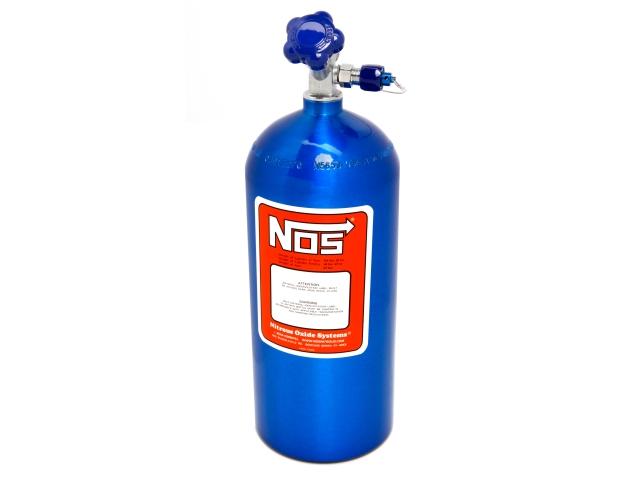 NOS Electric Blue Nitrous Bottle w/ Hi-Flow Valve & Racer Safety, 10 Pound - Click Image to Close