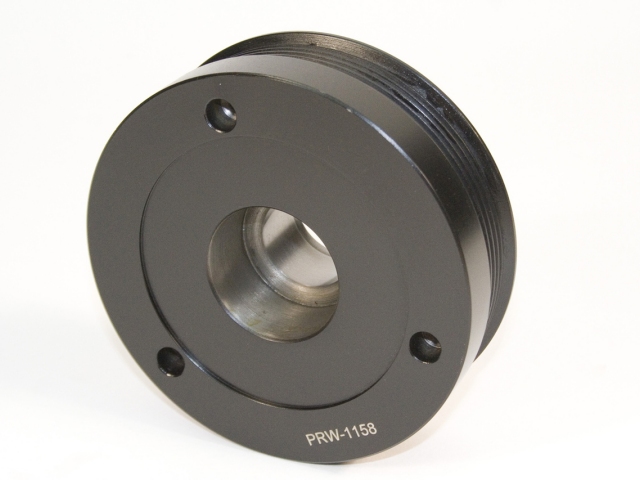PRW PQx SFI-Rated Racing FluidGel Serpentine Pulley Damper [DETAIL Black, 25% Under Drive | WEIGHT 7.15 lbs] (1996-2004 Mustang GT) - Click Image to Close