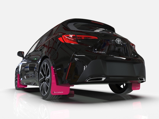 RALLY ARMOR BCE Pink Mud Flaps w/ White Logo (2017-2021 Tesla Model 3)