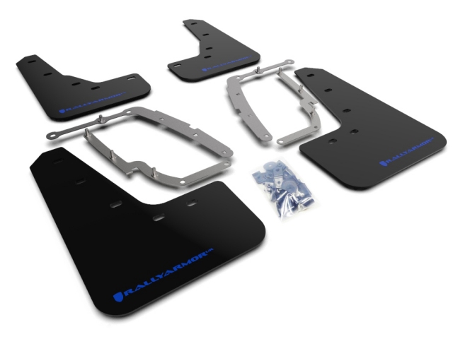 RALLY ARMOR UR Black Mud Flaps w/ Blue Logo (2017-2021 Tesla Model 3)