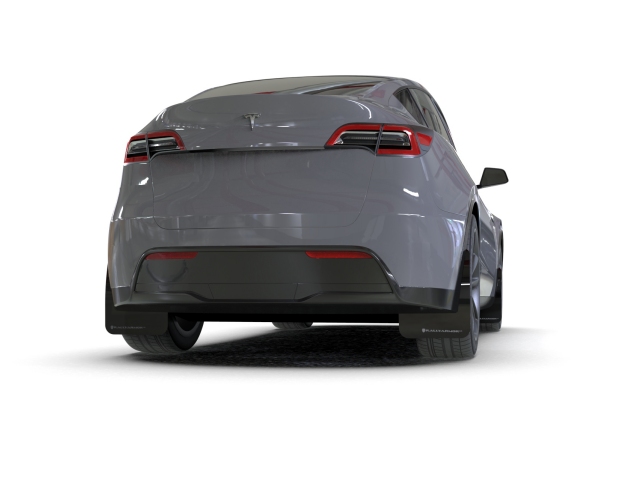 RALLY ARMOR UR Black Mud Flaps w/ Dark Grey Logo (2020-2021 Tesla Model Y)