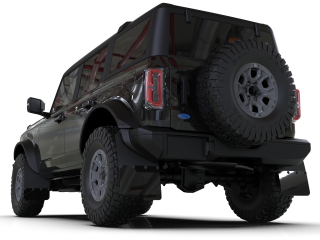RALLY ARMOR Black Mud Flaps w/ Black Logo [RR-PL] (2021-2023 Ford Bronco) - Click Image to Close