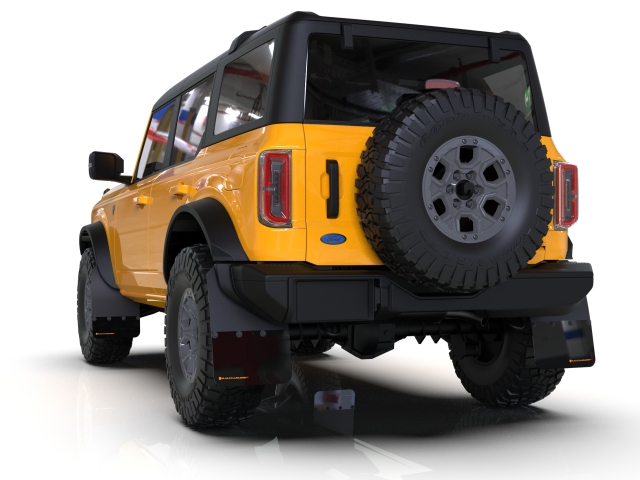 RALLY ARMOR Black Mud Flaps w/ Orange Logo [RR-ST] (2021-2023 Ford Bronco) - Click Image to Close