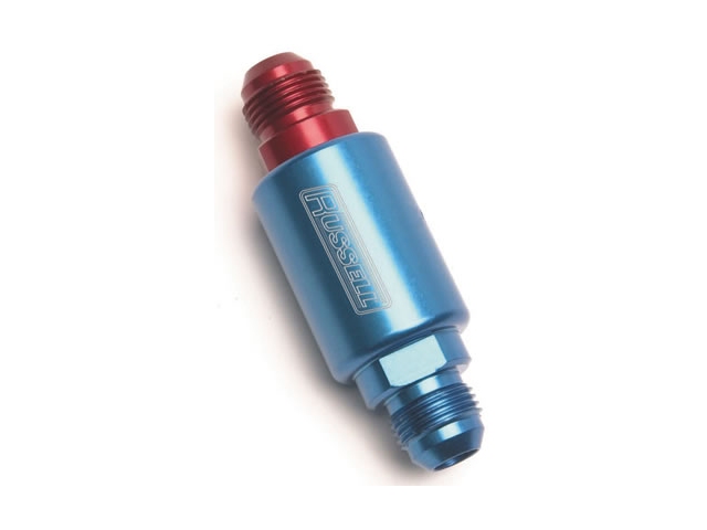 Russell Competition Fuel Filter, Red/Blue (3-1/4" LENGTH | 1-1/4" DIA. | -8 MALE INLET/OUTLET) - Click Image to Close