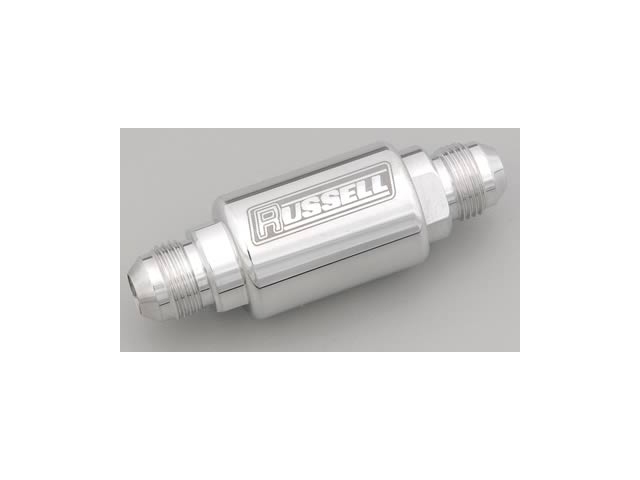 Russell Competition Fuel Filter, Polished (3-1/4" LENGTH | 1-1/4" DIA. | -8 MALE INLET/OUTLET)
