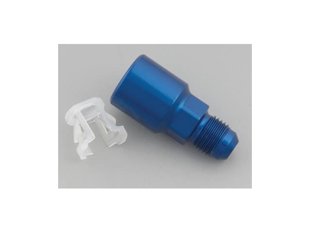 Russell Push-On EFI Fitting, -6 AN Male To 3/8" SAE Quick-Disconnect Female, Blue