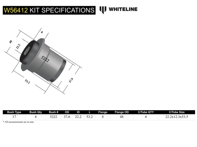 WHITELINE Front Control Arm Upper, Bushing Kit (2016-2024 Mazda MX-5 Miata)